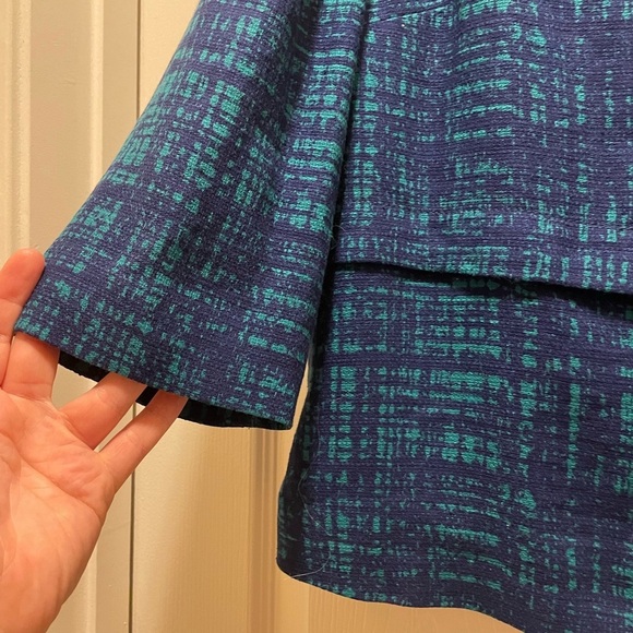 Pendleton Petite Linen Blend Blazer Teal Royal Blue Crepe Abstract Size L - Picture 2 of 6